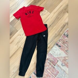 Men’s XS Nike sweatpants with boys L Nike t shirt.